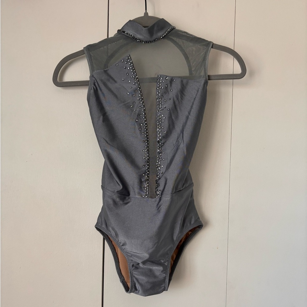 Gray/Blue Contemporary Dance Costume Leotard With Matching Hairpeice